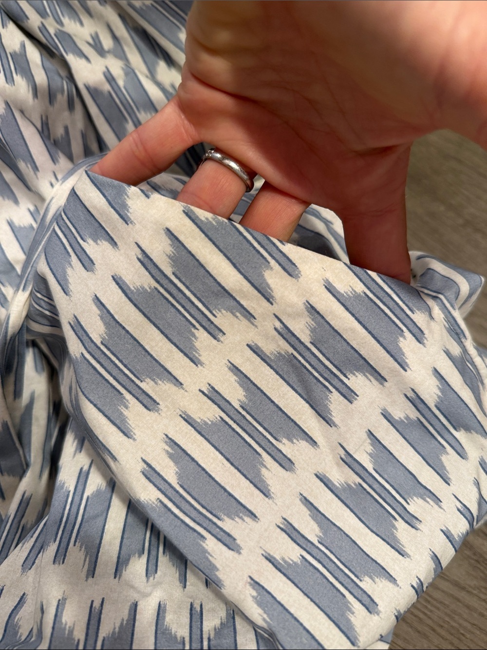 Joie Blue and Cream Ikat-Print Button Front Tie Shorts Romper - Picture 3 of 4